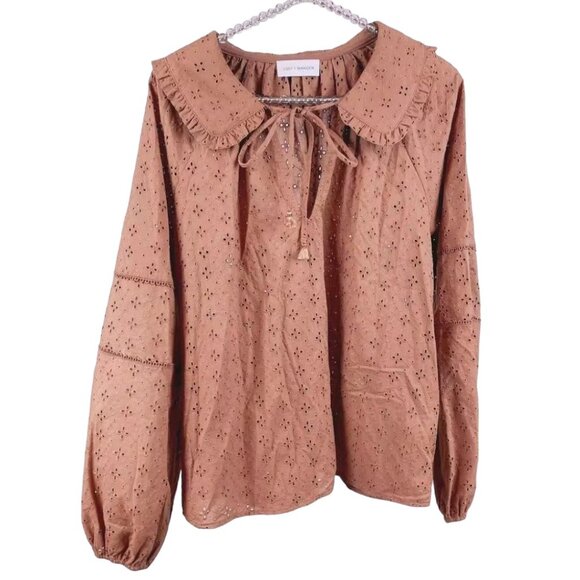 NWT Lost+Wander Sunday Funday Peasant Top Brown - Picture 2 of 4